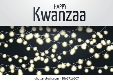 Kwanzaa banner. Traditional african american ethnic holiday design concept with glowing lights garland and candles. Vector illustration.