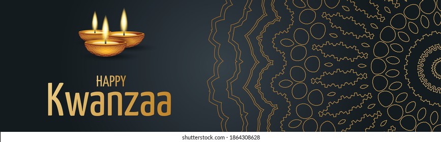 Kwanzaa banner. Traditional african american ethnic holiday design concept with a burning candles and ornament. Vector illustration.