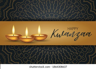 Kwanzaa banner. Traditional african american ethnic holiday design concept with a burning candles and ornament. Vector illustration.