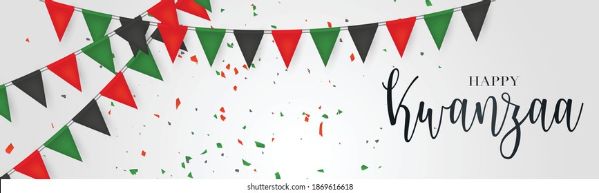 Kwanzaa banner. Traditional african american ethnic holiday design concept. Green, red, and black colors. Vector illustration. 