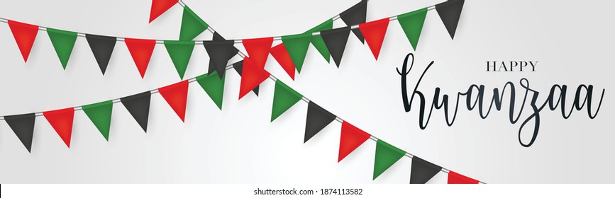 Kwanzaa banner. Traditional african american ethnic holiday design concept. Green, red, and black colors. Vector illustration. 