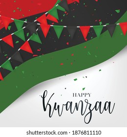 Kwanzaa banner. Traditional african american ethnic holiday design concept. Green, red, and black colors. Vector illustration. 