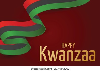 Kwanzaa banner. Traditional african american ethnic holiday design concept. Green, red, and black colors ribbon. Vector illustration. 