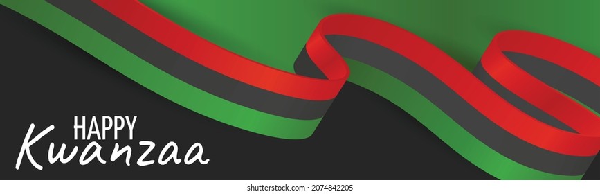 Kwanzaa banner. Traditional african american ethnic holiday design concept. Green, red, and black colors ribbon. Vector illustration. 