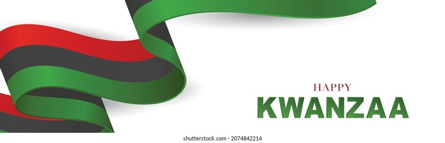 Kwanzaa banner. Traditional african american ethnic holiday design concept. Green, red, and black colors ribbon. Vector illustration. 