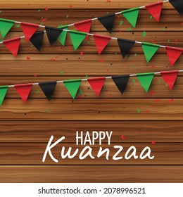 Kwanzaa banner. Traditional african american ethnic holiday design concept. Green, red, and black colors ribbon flags. Vector illustration.