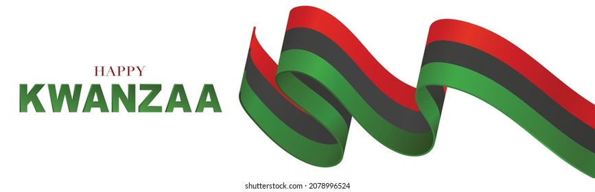 Kwanzaa banner. Traditional african american ethnic holiday design concept. Green, red, and black colors ribbon. Vector illustration. 