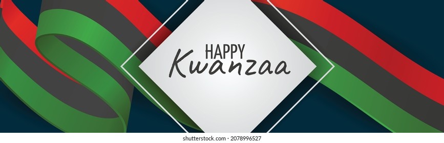 Kwanzaa banner. Traditional african american ethnic holiday design concept. Green, red, and black colors ribbon. Vector illustration. 