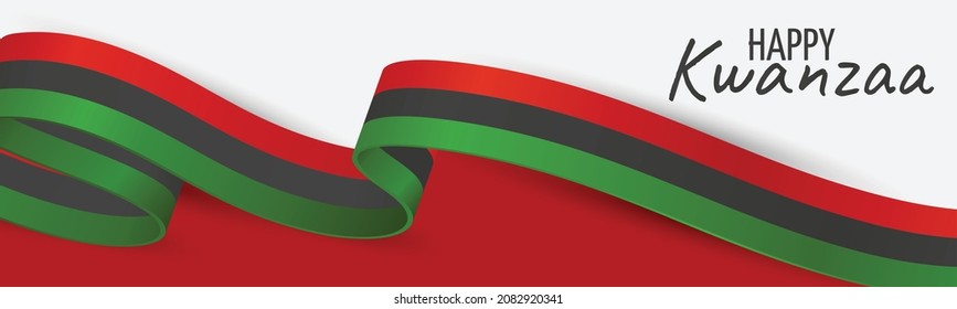 Kwanzaa banner. Traditional african american ethnic holiday design concept. Green, red, and black colors ribbon. Vector illustration. 