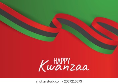 Kwanzaa banner. Traditional african american ethnic holiday design concept. Green, red, and black colors ribbon. Vector illustration. 