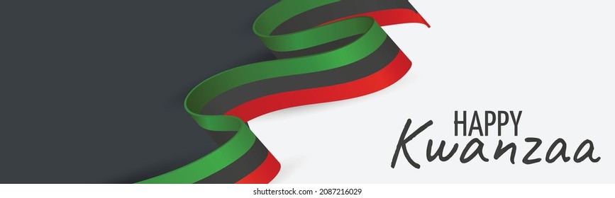 Kwanzaa banner. Traditional african american ethnic holiday design concept. Green, red, and black colors ribbon. Vector illustration. 