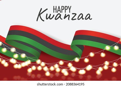 Kwanzaa banner. Traditional african american ethnic holiday design concept. Green, red, and black colors ribbon. Vector illustration. 