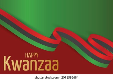 Kwanzaa banner. Traditional african american ethnic holiday design concept. Green, red, and black colors ribbon. Vector illustration. 