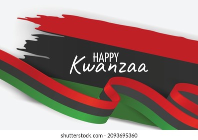 Kwanzaa banner. Traditional african american ethnic holiday design concept. Green, red, and black colors ribbon. Vector illustration. 