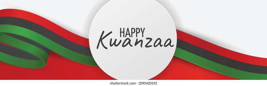 Kwanzaa banner. Traditional african american ethnic holiday design concept. Green, red, and black colors ribbon. Vector illustration. 