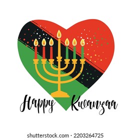 Kwanzaa Banner. Traditional African American Ethnic Holiday Design Concept With A Burning Candle In Heart. Vector Illustration.