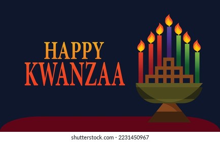 Kwanzaa banner. Traditional african american ethnic holiday design concept with a burning candles and ornament. Vector illustration.