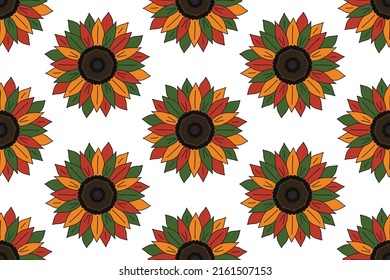 Kwanzaa, Black History Month, Juneteenth seamless pattern background with sunflowers in traditional African colors - black, red, yellow, green. Vector minimalist African background design.