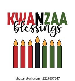 Kwanzaa blessings - modern trendy script black ink calligraphy lettering. Happy Kwanzaa greeting card, flyer, invitation, poster, banner design template print with seven candles