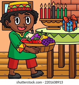 Kwanzaa Boy Carrying a Mazao Colored Cartoon