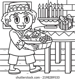 Kwanzaa Boy Carrying Mazao Coloring Page for Kids