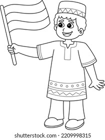 Kwanzaa Boy Holding a Flag Isolated Coloring Page 