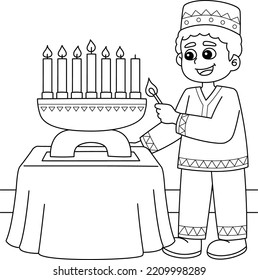 Kwanzaa Boy Lighting Kinara Coloring Page 