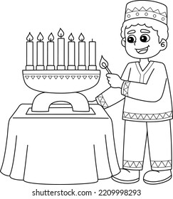 Kwanzaa Boy Lighting Kinara Isolated Coloring 