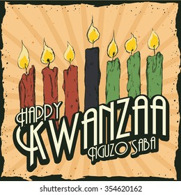 Kwanzaa candles in colorful retro poster.