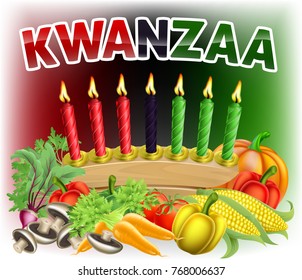 A Kwanzaa candles and first harvest fruits decoration holiday background illustration