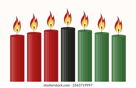 Kwanzaa candles set isolated white background. African New Year banner template design in simple style. Vector illustration with candles in Africa flag color. EPS 10