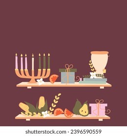Kwanzaa card, traditional set on shelf