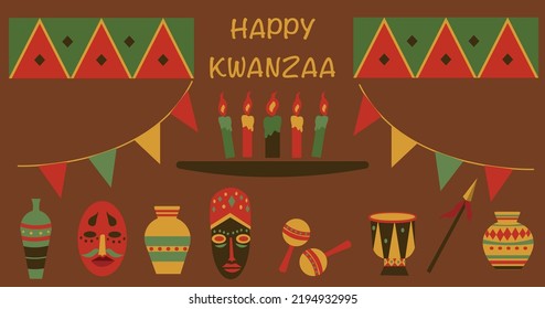 Kwanzaa celebration african icon flat illustration