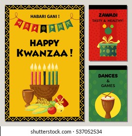 Kwanzaa celebration banners in ethnic style. Vector illustration with decorative elements.