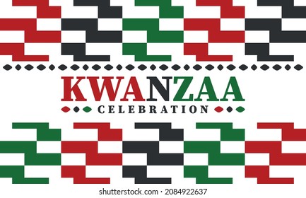 Kwanzaa celebration. Happy African and African-American holiday. Seven days festival, celebrate annual from December to January. Black History. Poster, card, banner and background. Vector illustraton