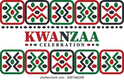 Kwanzaa celebration. Happy African and African-American holiday. Seven days festival, celebrate annual from December to January. Black History. Poster, card, banner and background. Vector illustration