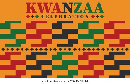 Kwanzaa celebration. Happy African and African-American holiday. Seven days festival, celebrate annual from December to January. Black History. Poster, card, banner and background. Vector illustration