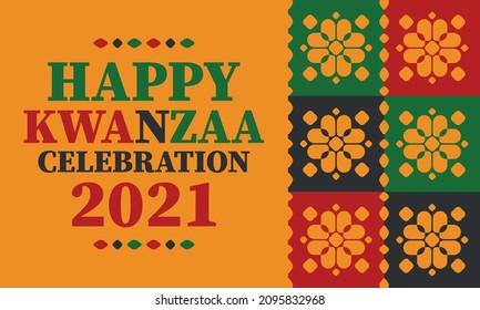 Kwanzaa celebration. Happy African and African-American holiday. Seven days festival, celebrate annual from December to January. Black History. Poster, card, banner and background. Vector illustration