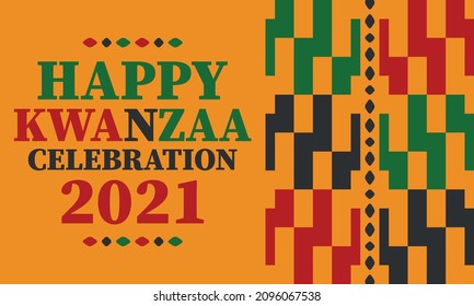 Kwanzaa celebration. Happy African and African-American holiday. Seven days festival, celebrate annual from December to January. Black History. Poster, card, banner and background. Vector illustration