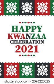 Kwanzaa celebration. Happy African and African-American holiday. Seven days festival, celebrate annual from December to January. Black History. Poster, card, banner and background. Vector illustration