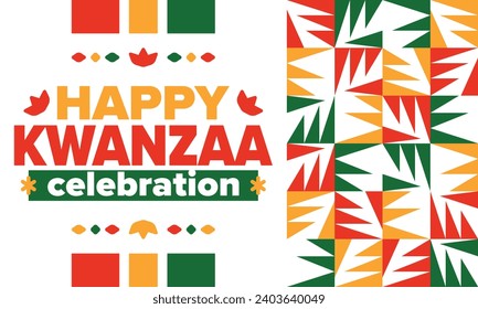 Kwanzaa celebration. Happy African and African-American holiday. Seven days festival, celebrate annual from December to January. Black History. Poster, card, banner and background. Vector illustration