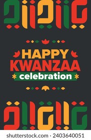 Kwanzaa celebration. Happy African and African-American holiday. Seven days festival, celebrate annual from December to January. Black History. Poster, card, banner and background. Vector illustration