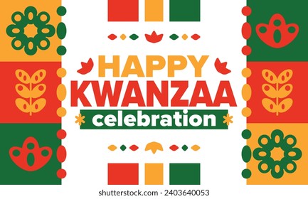 Kwanzaa celebration. Happy African and African-American holiday. Seven days festival, celebrate annual from December to January. Black History. Poster, card, banner and background. Vector illustration