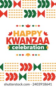 Kwanzaa celebration. Happy African and African-American holiday. Seven days festival, celebrate annual from December to January. Black History. Poster, card, banner and background. Vector illustration