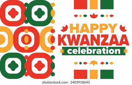 Kwanzaa celebration. Happy African and African-American holiday. Seven days festival, celebrate annual from December to January. Black History. Poster, card, banner and background. Vector illustration