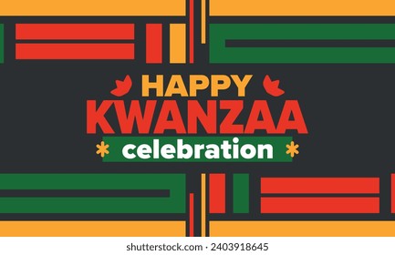 Kwanzaa celebration. Happy African and African-American holiday. Seven days festival, celebrate annual from December to January. Black History. Poster, card, banner and background. Vector illustration