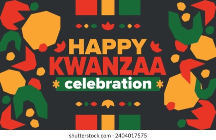 Kwanzaa celebration. Happy African and African-American holiday. Seven days festival, celebrate annual from December to January. Black History. Poster, card, banner and background. Vector illustration