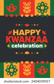 Kwanzaa celebration. Happy African and African-American holiday. Seven days festival, celebrate annual from December to January. Black History. Poster, card, banner and background. Vector illustration