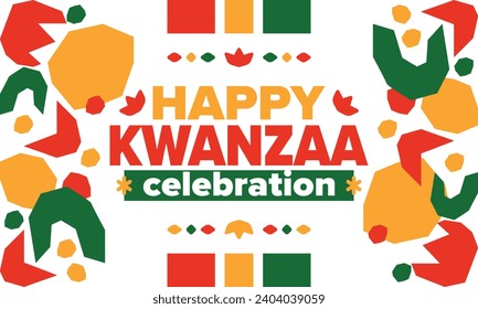 Kwanzaa celebration. Happy African and African-American holiday. Seven days festival, celebrate annual from December to January. Black History. Poster, card, banner and background. Vector illustration