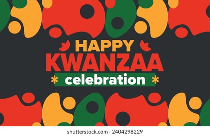 Kwanzaa celebration. Happy African and African-American holiday. Seven days festival, celebrate annual from December to January. Black History. Poster, card, banner and background. Vector illustration